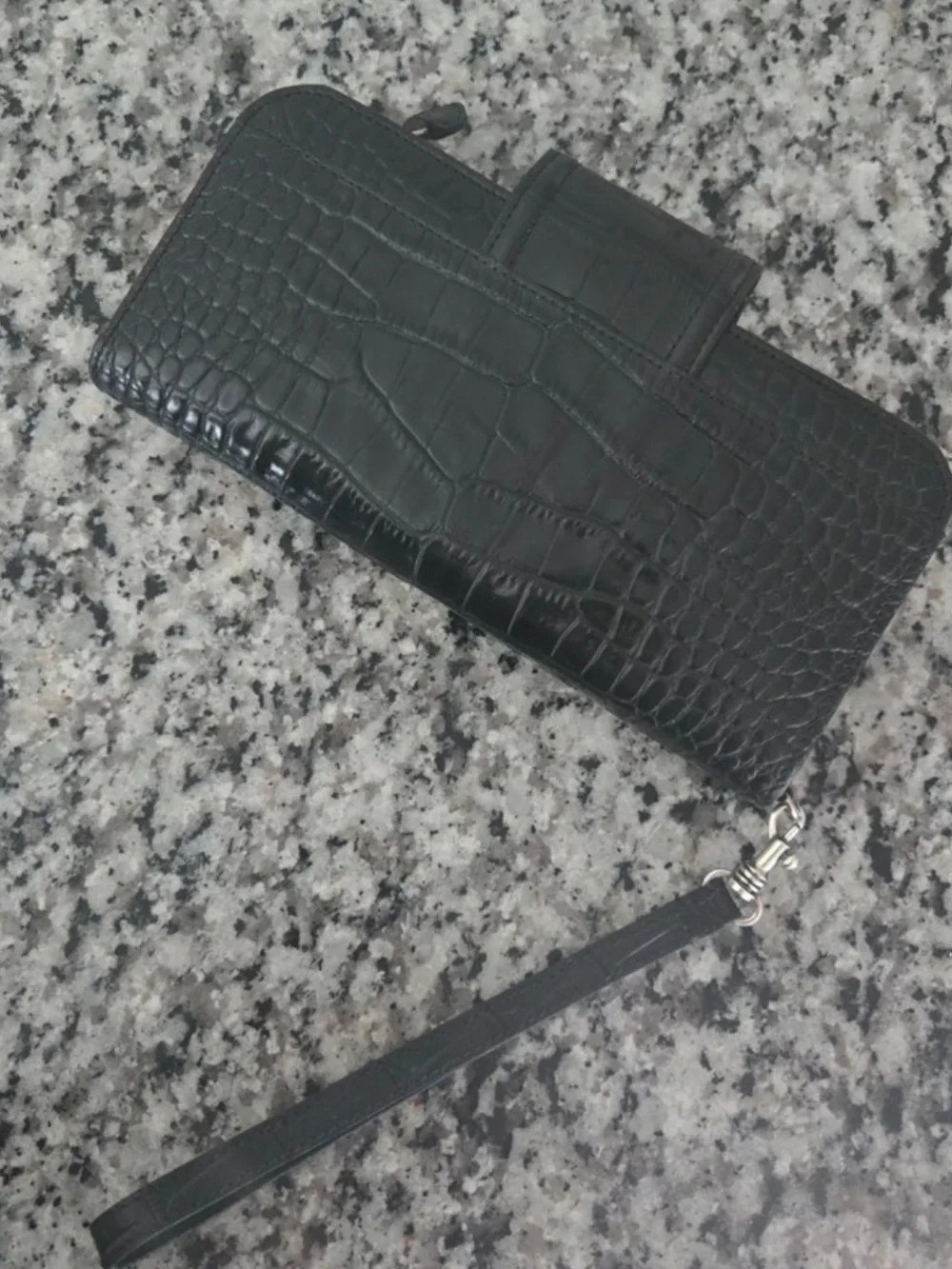 Brighton Black Croc-Embossed Wristlet Wallet with Heart Accent